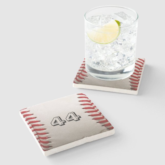 Baseball with Customizable Number Stone Coaster (Side)