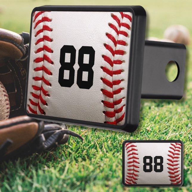 Baseball with Customizable Number Trailer Hitch Cover (Creator Uploaded)