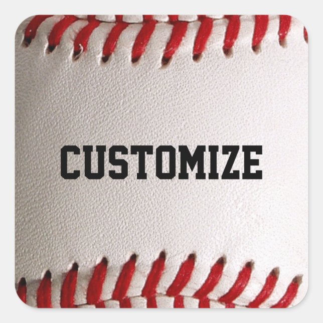Baseball with Customizable Text Square Sticker (Front)