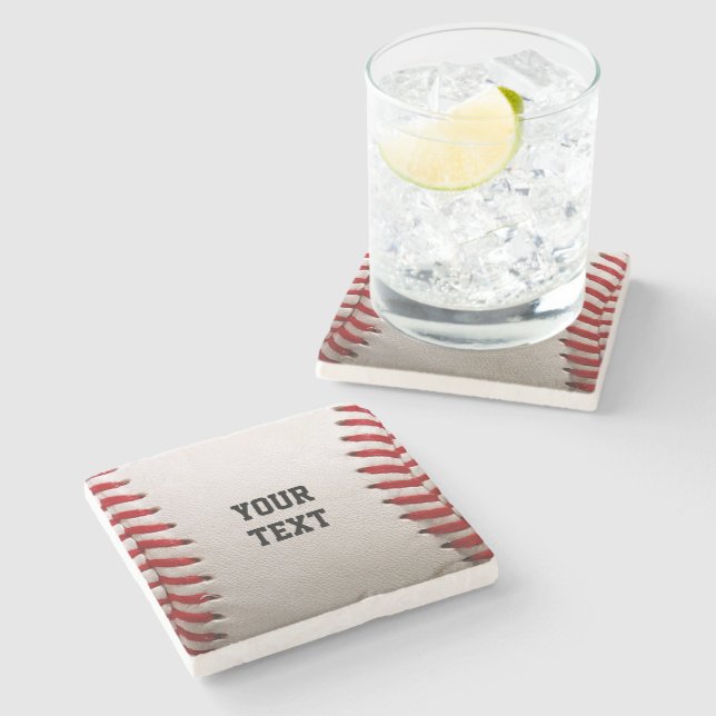 Baseball with Customizable Text Stone Coaster (Side)