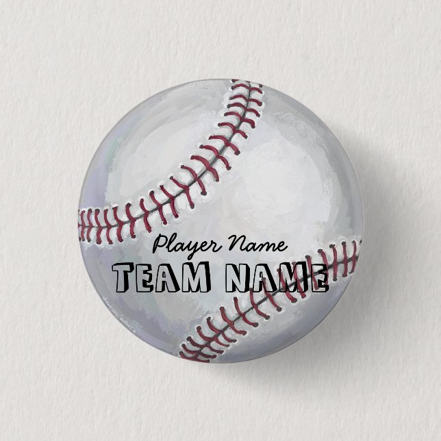 Baseball with Name and Number 1 Inch Round Button (Front)