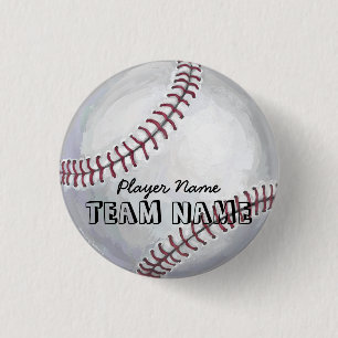 Baseball with Name and Number 1 Inch Round Button