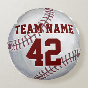 Baseball with Name and Number Round Pillow
