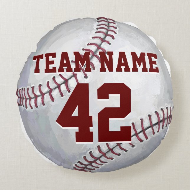 Baseball with Name and Number Round Pillow (Front)