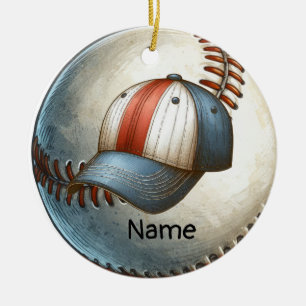 Baseball with Name on the ball for player Ceramic Ornament
