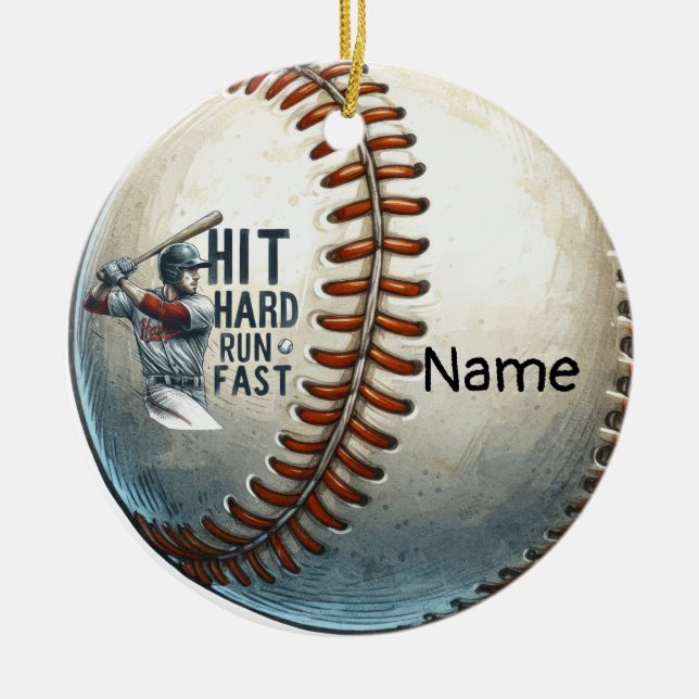 Baseball with Name on the ball for player Ceramic Ornament (Front)