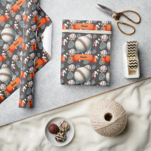 Baseball with Name on the ball for player Wrapping Paper