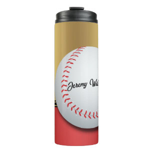 Baseball with player and large ball thermal tumbler