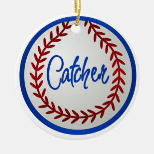 Baseball With Red Stitches and Catcher Ceramic Ornament