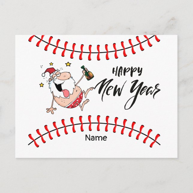 Baseball with Santa for happy New Year Funny  Holi Holiday Postcard (Front)