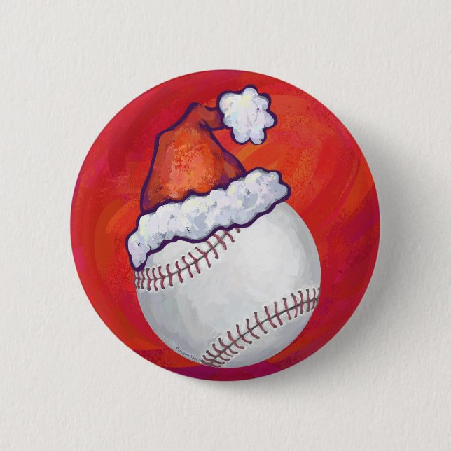 Baseball with Santa Hat on Red 2 Inch Round Button (Front)
