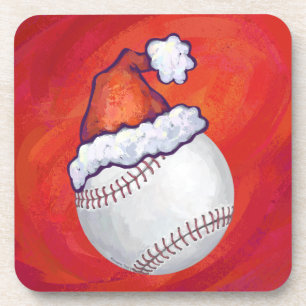 Baseball with Santa Hat on Red Coaster