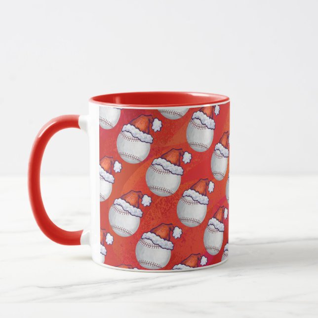 Baseball with Santa Hat on Red Mug (Left)