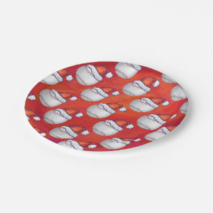 Baseball with Santa Hat on Red Paper Plate