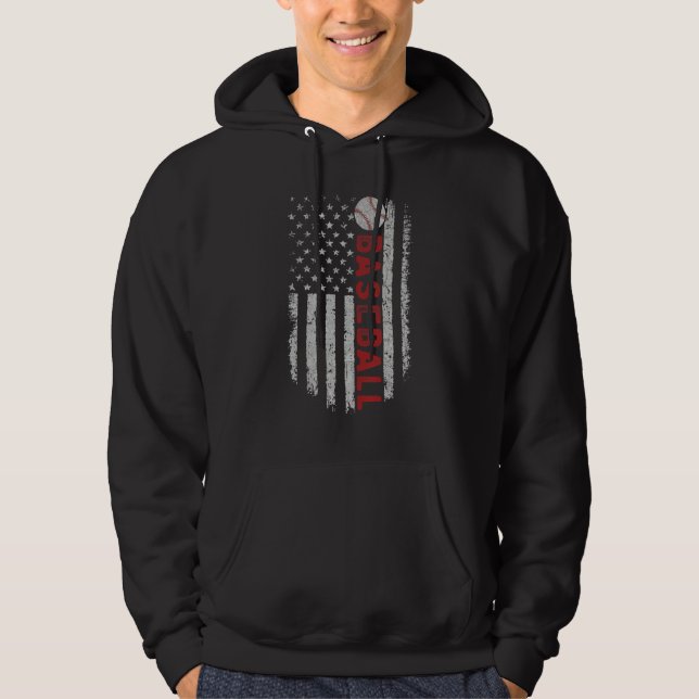 Baseball With US American Flag For Patriotic Baseb Hoodie (Front)
