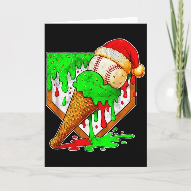 Baseball Xmas Christmas Baseball Ice Cream Drip Bo Card (Front)