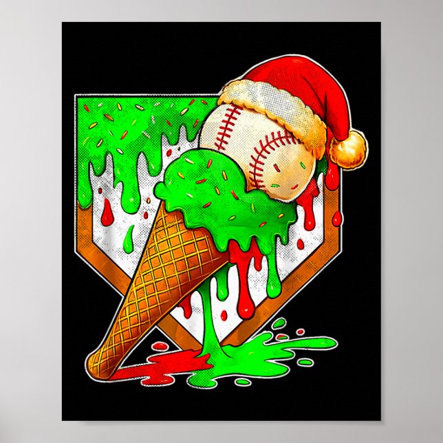 Baseball Xmas Christmas Baseball Ice Cream Drip Bo Poster (Front)