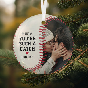 Baseball You’re Such a Catch Photo Glass Ornament
