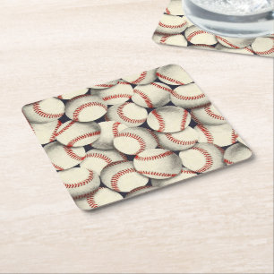 Baseballs En Masse Square Paper Coaster