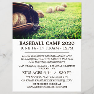Baseballs on Field, Baseball Camp Advert Flyer