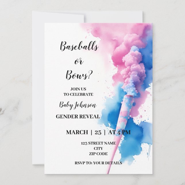 Baseballs or Bows Gender Reveal Invitation (Front)