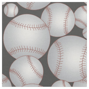 Baseballs Pattern Grey Fabric