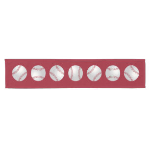 Baseballs Pattern Red And White Short Table Runner