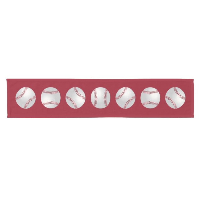 Baseballs Pattern Red And White Short Table Runner (Horizontal)