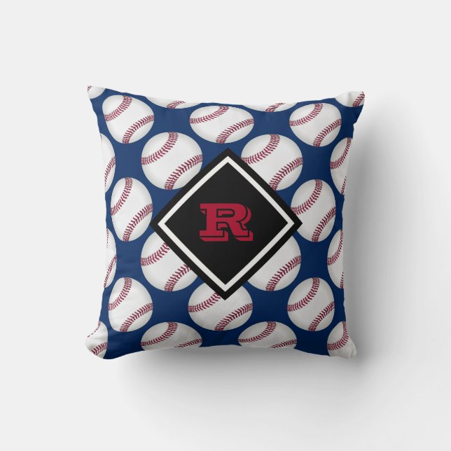 Baseballs Sport Pattern Name Red White Blue Throw Pillow (Front)