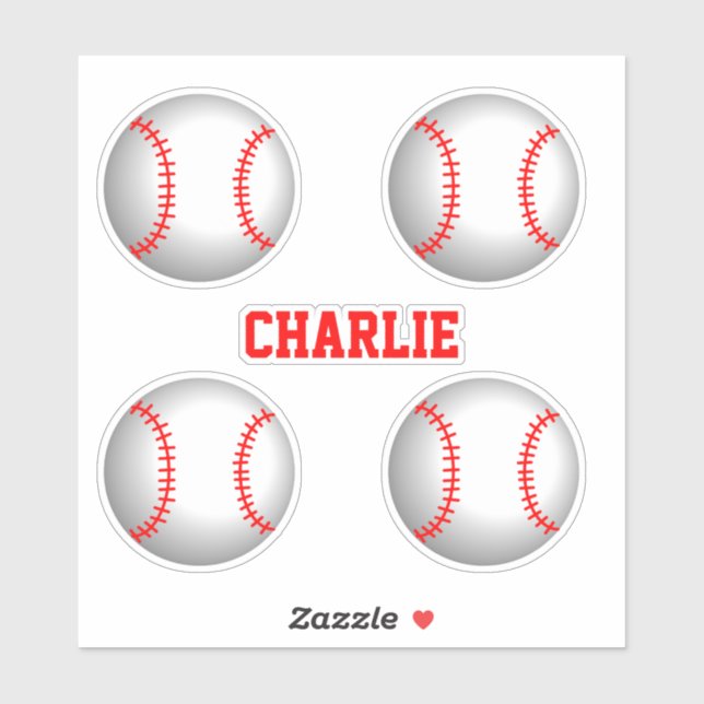 Baseballs with Red Stitching and Custom Name (Sheet)