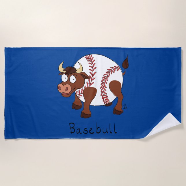 Basebull Funny Baseball Bull Beach and Sport Towel (Front)