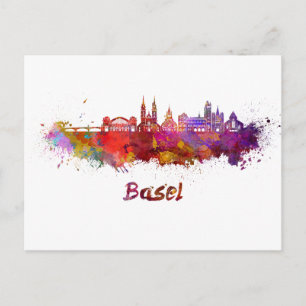 Basel skyline in watercolor postcard