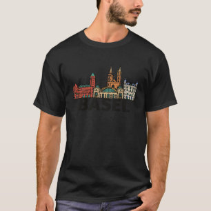 Basel Switzerland City Skyline Silhouette Outline T-Shirt