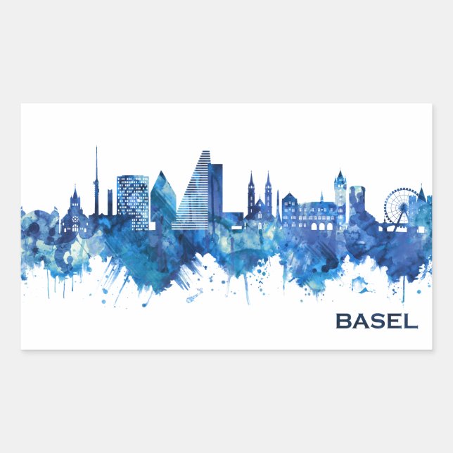 Basel Switzerland Skyline Blue Sticker (Front)
