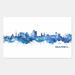 Basel Switzerland Skyline Blue Sticker