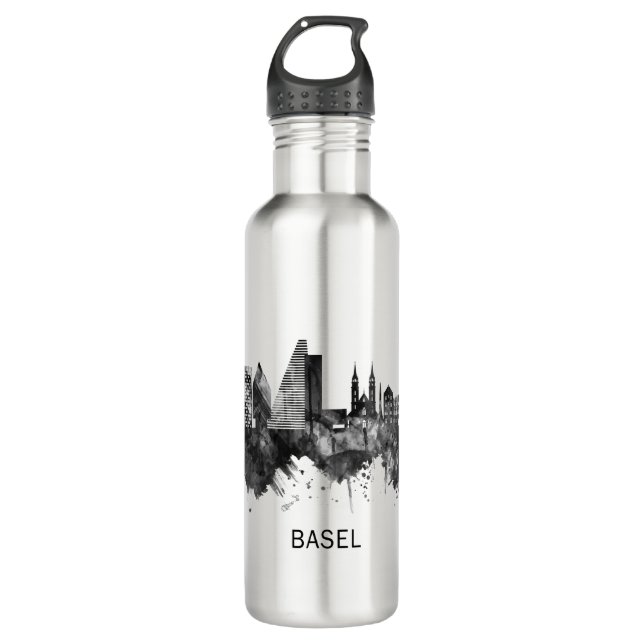 Basel Switzerland Skyline BW 710 Ml Water Bottle (Front)