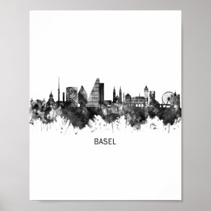 Basel Switzerland Skyline BW Poster