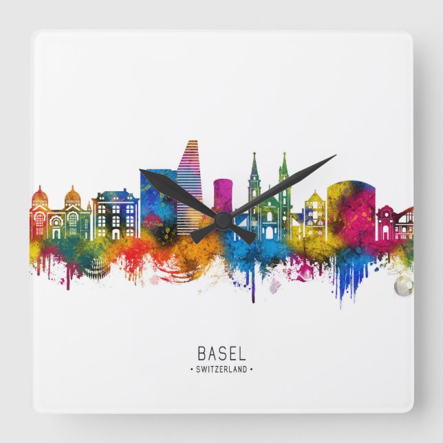 Basel Switzerland Skyline Square Wall Clock (Front)