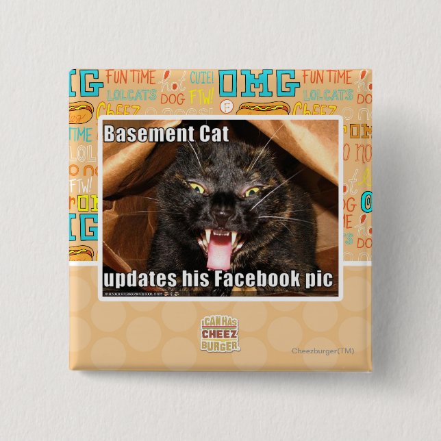 Basement Cat 2 Inch Square Button (Front)
