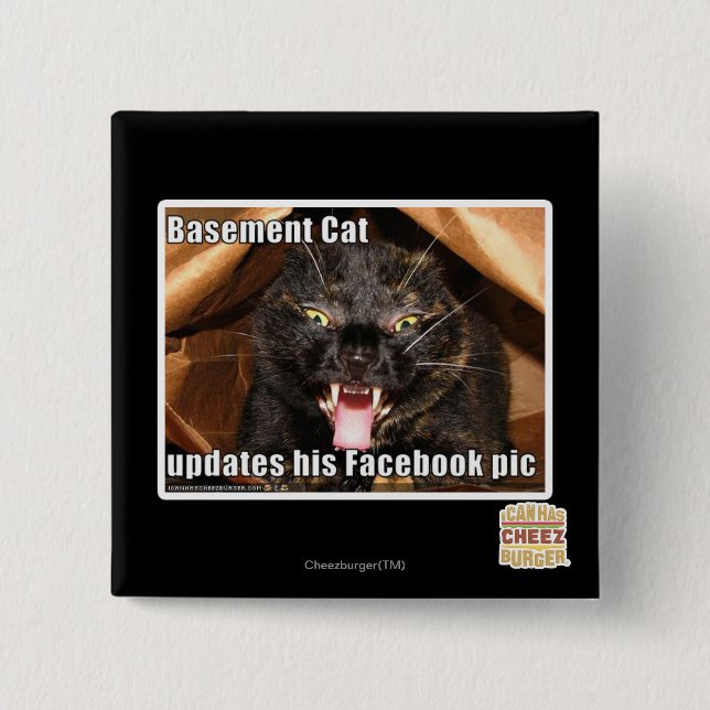 Basement Cat 2 Inch Square Button (Front)