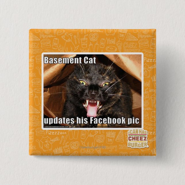 Basement Cat 2 Inch Square Button (Front)