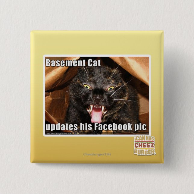 Basement Cat 2 Inch Square Button (Front)
