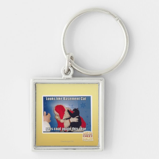 Basement Cat gets coal Keychain (Front)