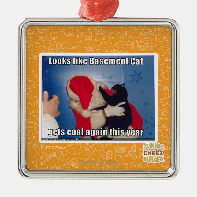 Basement Cat gets coal Metal Ornament (Front)