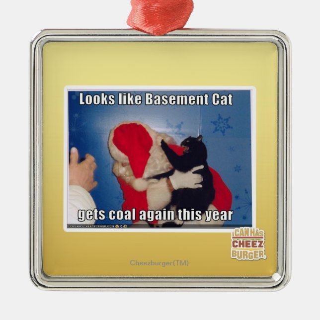 Basement Cat gets coal Metal Ornament (Front)