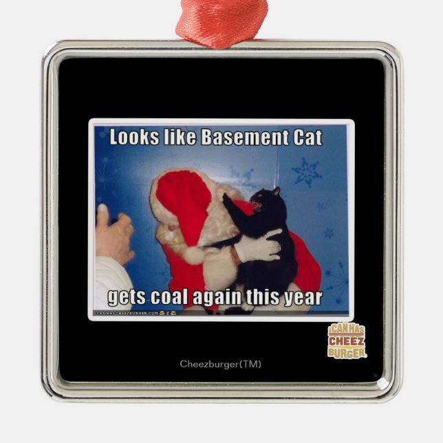 Basement Cat gets coal Metal Ornament (Front)