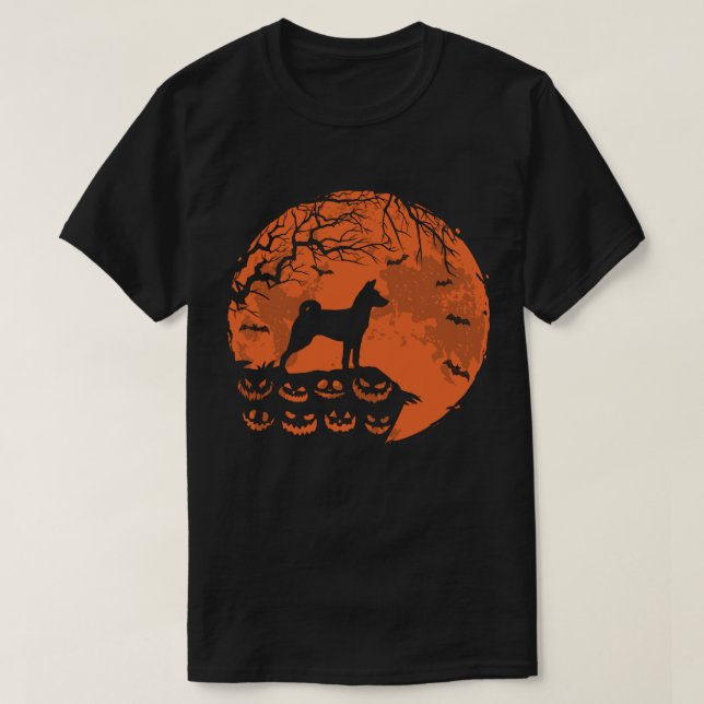 Basenji And Moon Halloween Costume Funny Dog Lover T-Shirt (Design Front)