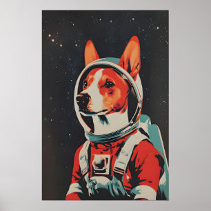 Basenji Astronaut Poster, Basenji Retro Print