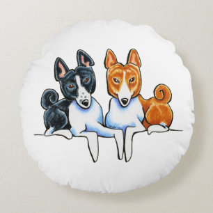 Basenji Buds Round Pillow