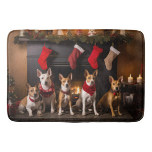 Basenji by the Fireplace Christmas Bath Mat